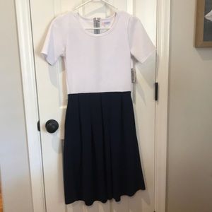 LulaRoe Amelia White and Navy Dress with pockets!!